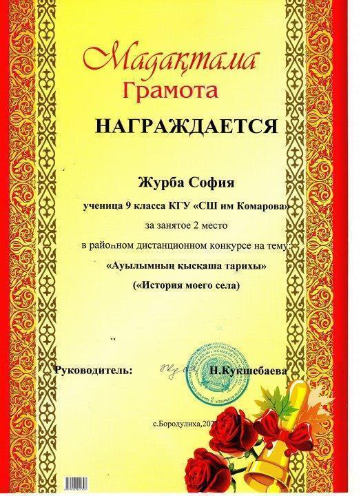 Итоги конкурса "Ауылымның қысқаша тарихы" (История моего села)